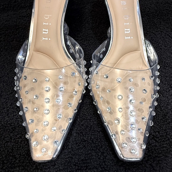 Gianni Bini Clear Rhinestone Embellished Mules - Picture 2 of 9